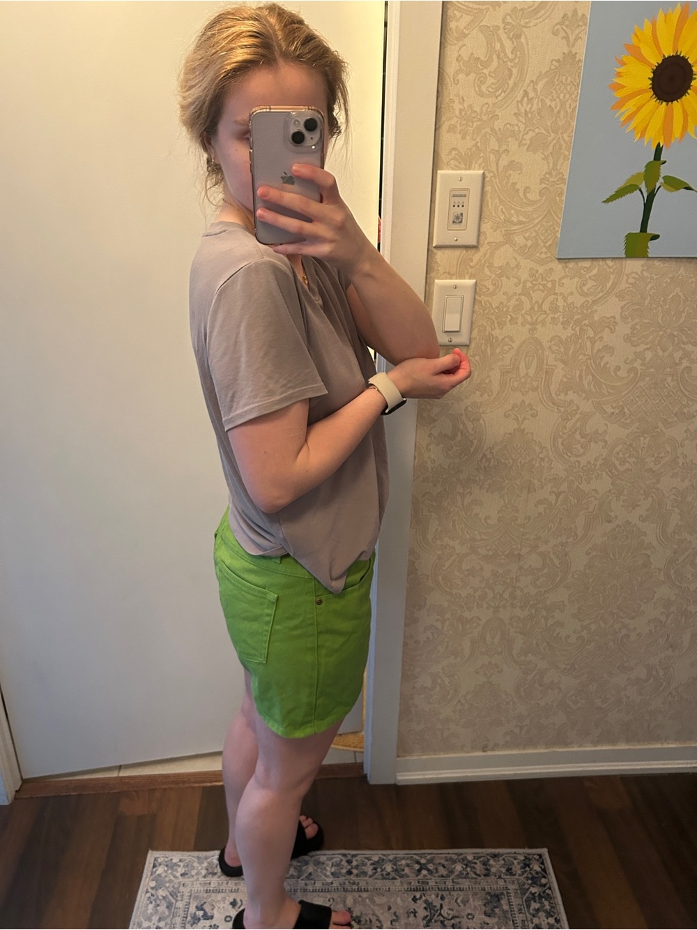Quirky Green Jean Shorts - Picture 2 of 2
